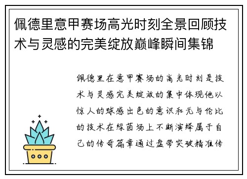 佩德里意甲赛场高光时刻全景回顾技术与灵感的完美绽放巅峰瞬间集锦